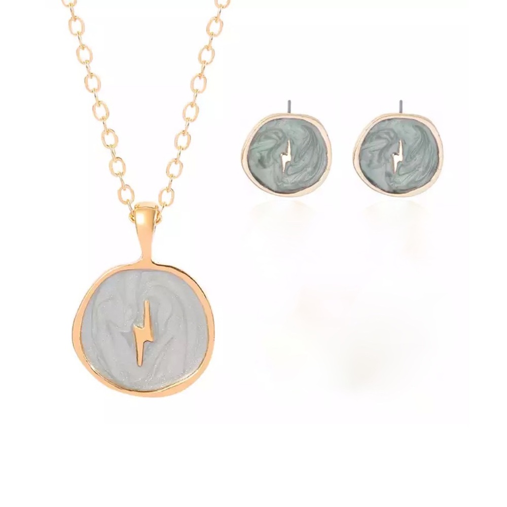 Grey & Gold lightning bolt necklace & earrings set